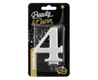 Świeczka cyferka 4, metalik srebrna 8cm GoDan